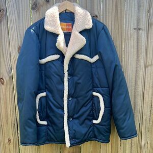 Westwinds Navy Blue Shearling-Lined Jacket 70s 80s Vintage Rare Winter Coat M